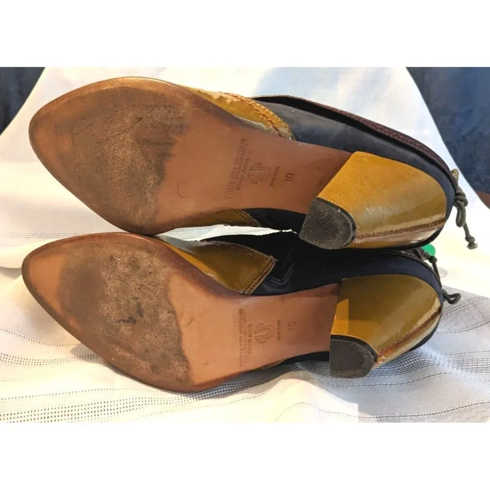 True Religion Leather Cuff Pirate Booties Tricolor Handmade Lace Suede Size 10 - Picture 3 of 8